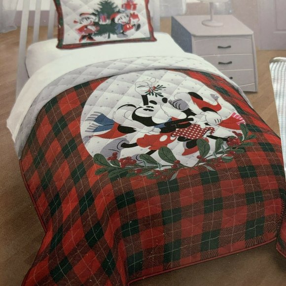 Disney Bedding Disney Bedding Set Quilt Set Christmas Mickey Mouse Minnie Mouse Twin Size